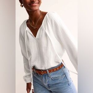 BODEN White Serena Doublecloth Blouse Size 2 100% Cotton